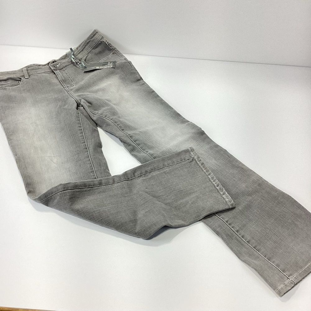 Chico's Platinum Straight Jeans Distressed Grey NWT Size 1.5 Reg
